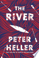 White boat oars on blue background with red lines. The River book cover. 