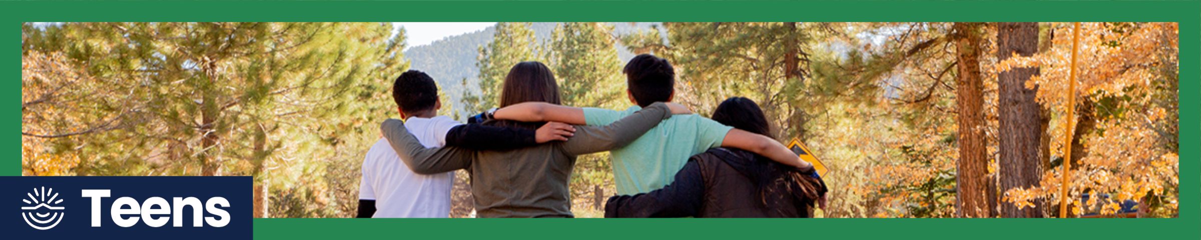 Teens walking outdoors with green frame labelled "Teens"