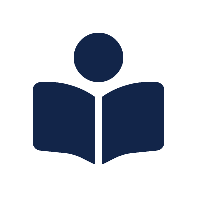 Library icon depicting a person reading a book