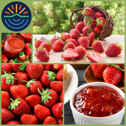 multiple images of strawberries with ACL logo