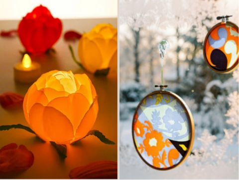 picture of flower tea lights and fabric sun catchers
