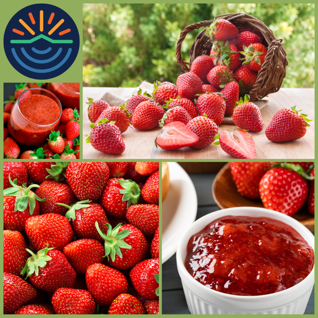 multiple images of strawberries with ACL logo