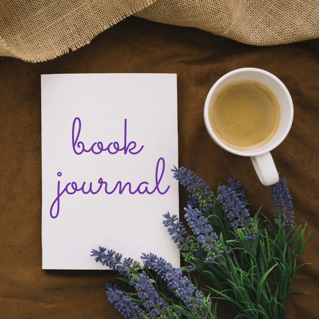 book journal with cup of tea and lavendar