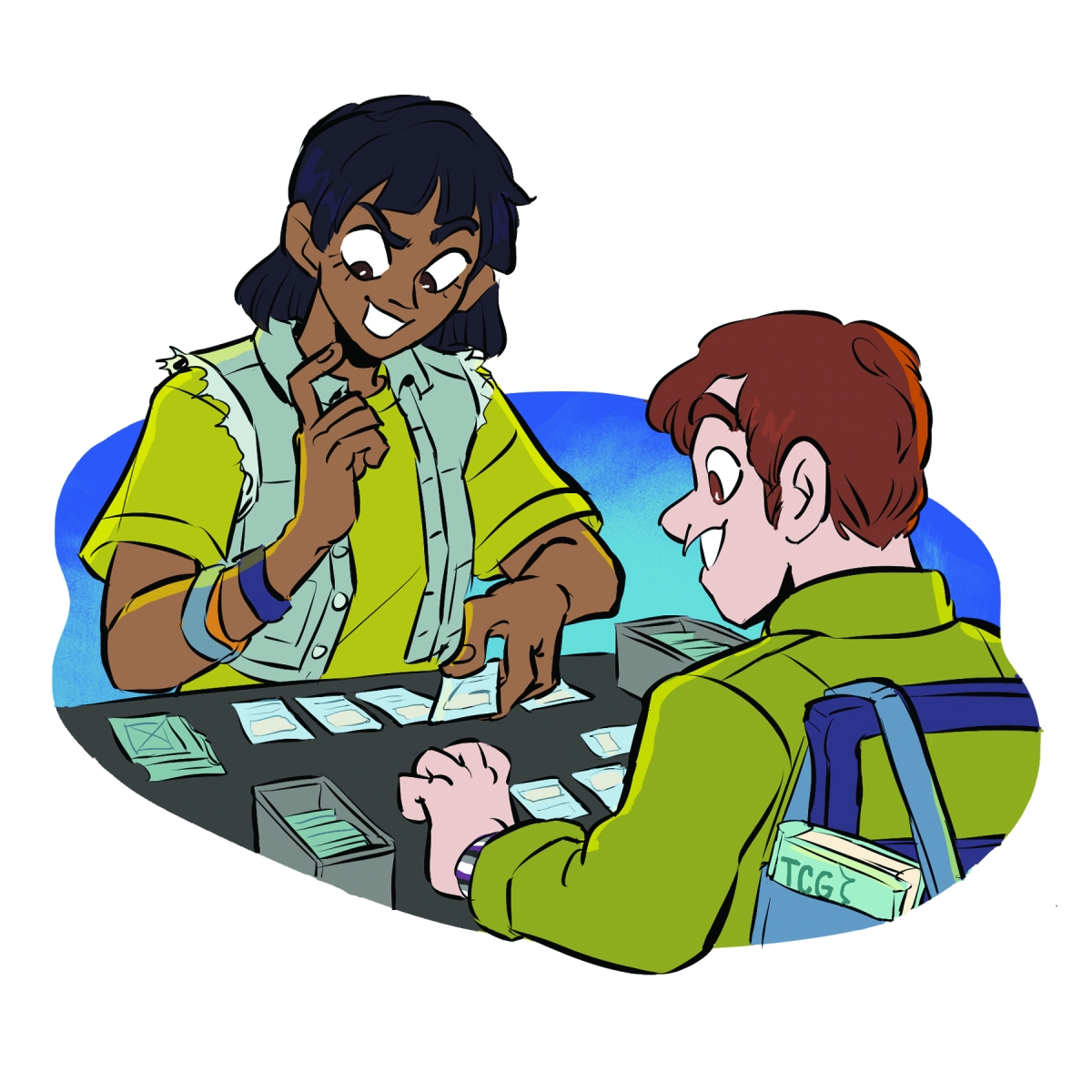 Two people playing a card game