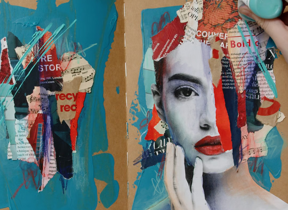 photo of mixed media art in process