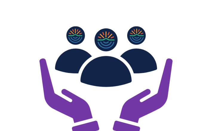 hands holding up three people